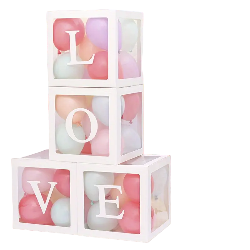 White LOVE Letter Wedding Decoration Set with Transparent Balloon Boxes (4 Boxes + LOVE Letters), 30cm-0