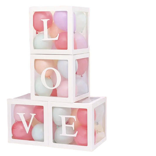 White LOVE Letter Wedding Decoration Set with Transparent Balloon Boxes (4 Boxes + LOVE Letters), 30cm-0