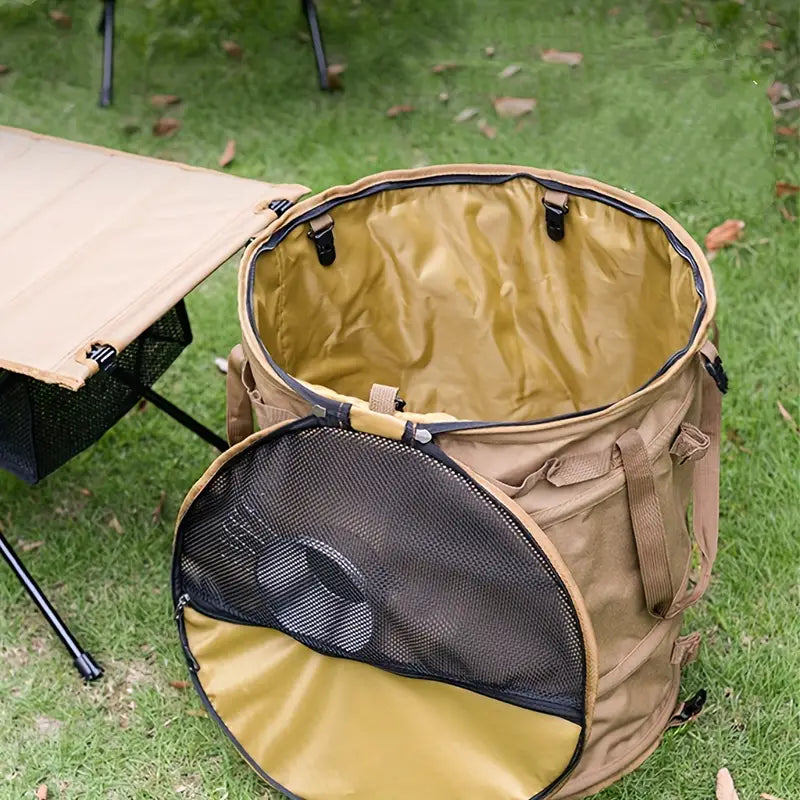Khaki Portable Collapsible Rubbish Bin: Perfect for Outdoor Adventures-1