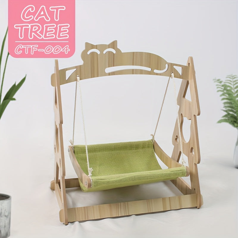 Cat Hammock Tree with Scratching Rope Lounger Bed-1
