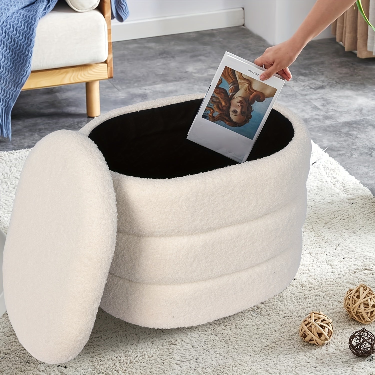 Storage Stool Mushroom Shape with Plush Seat-1