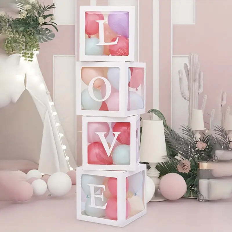 White LOVE Letter Wedding Decoration Set with Transparent Balloon Boxes (4 Boxes + LOVE Letters), 30cm-3