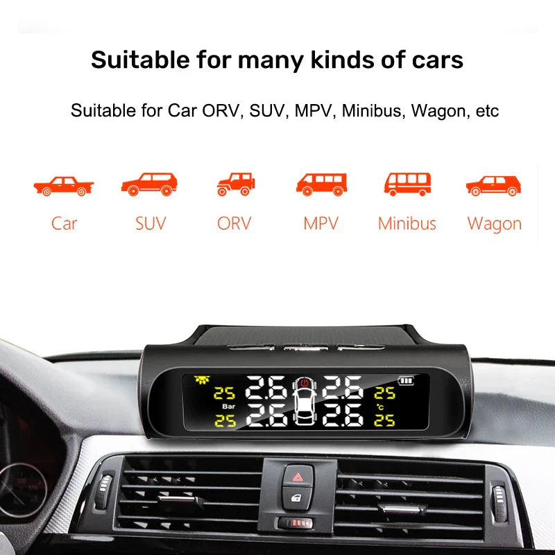 Solar Powered TPMS Wireless Tire Pressure Monitoring Black-3