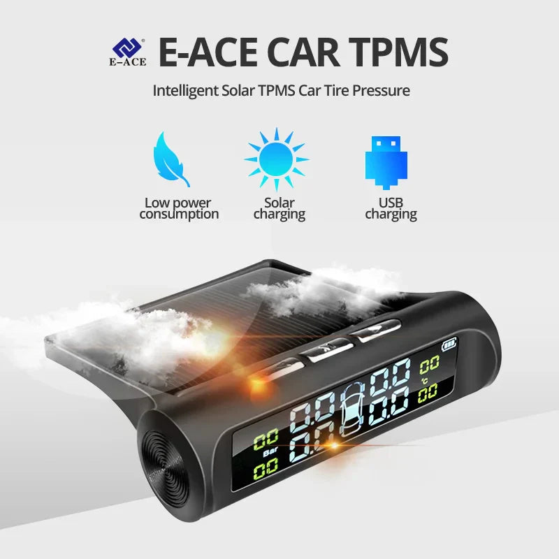Solar Powered TPMS Wireless Tire Pressure Monitoring Black-2