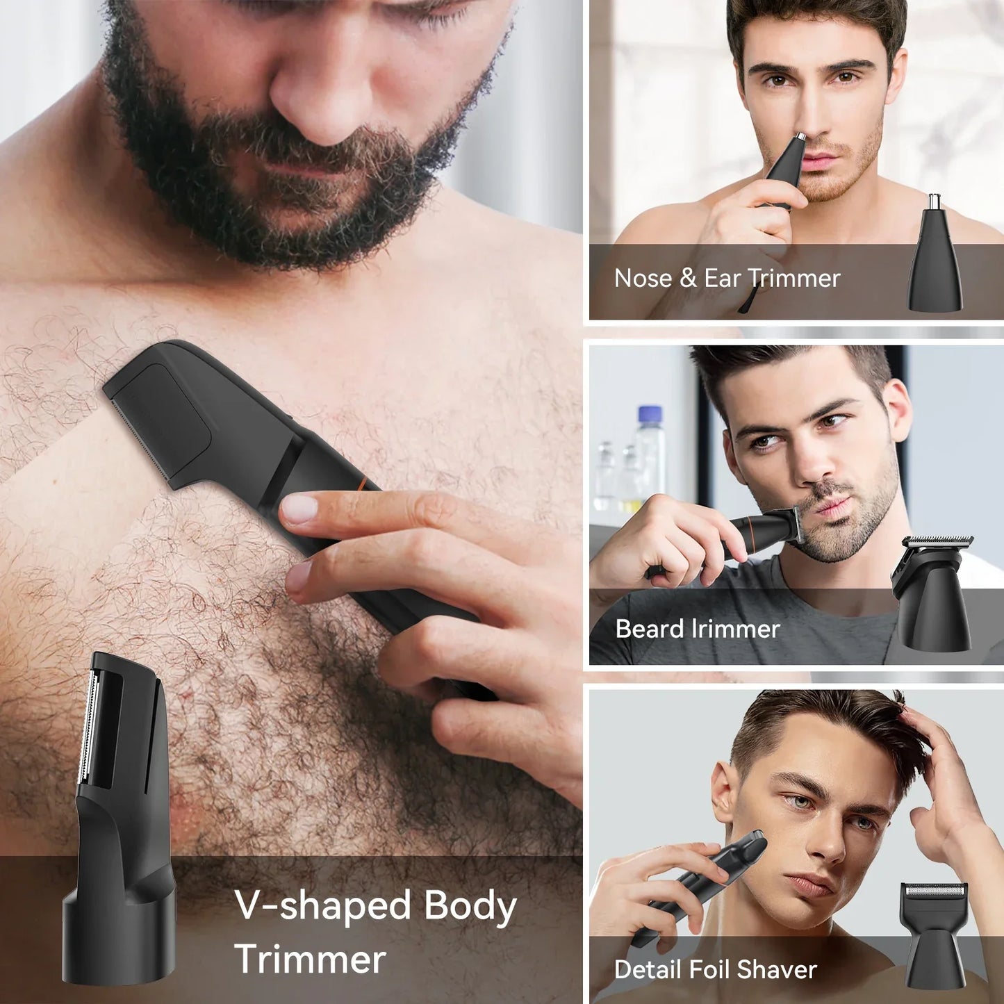 4 in 1 Body Hair Trimmer Kit for Men Waterproof Electric Shaver Black-2