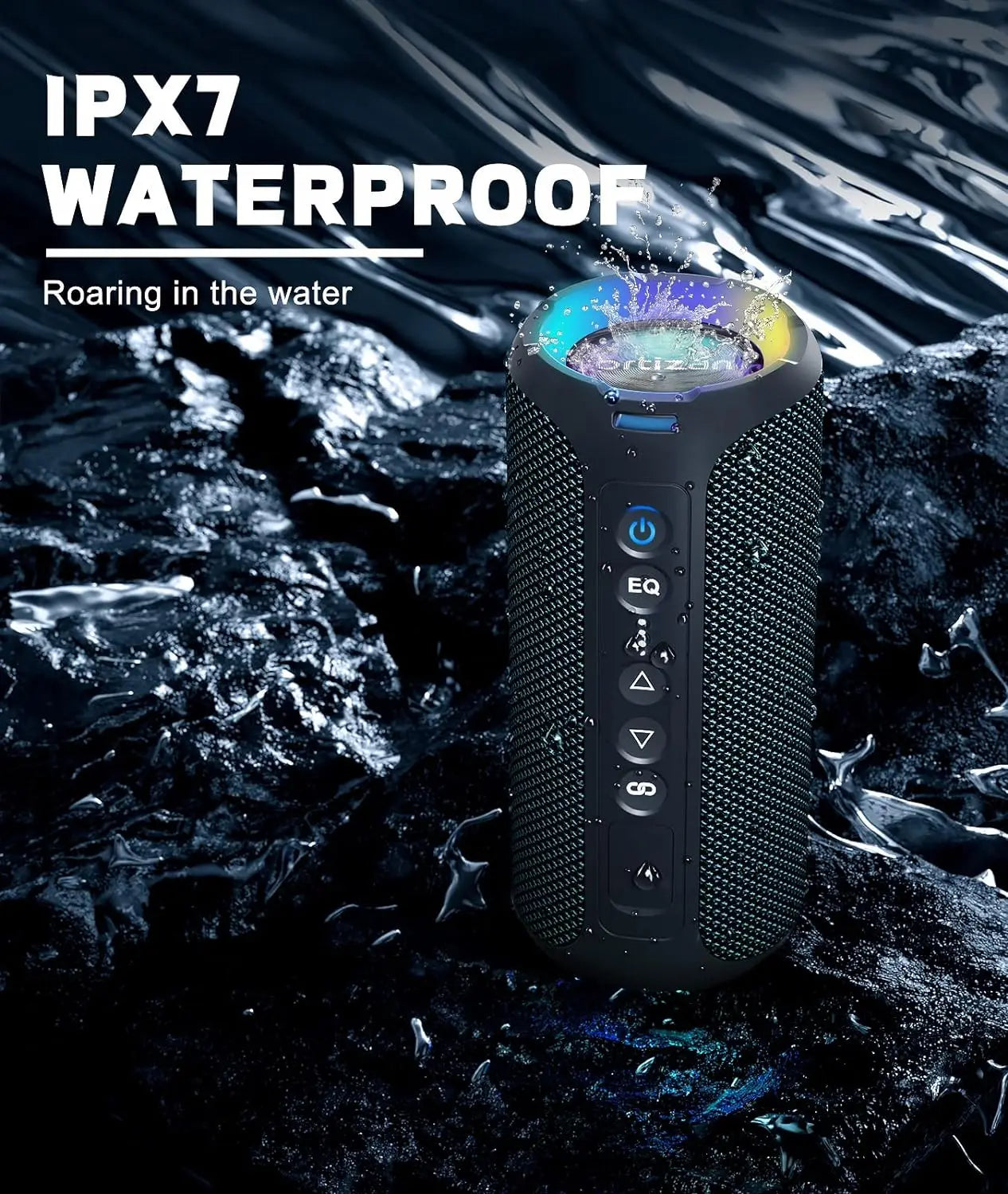 40W Waterproof Bluetooth Speaker with LED Light (Black)-3