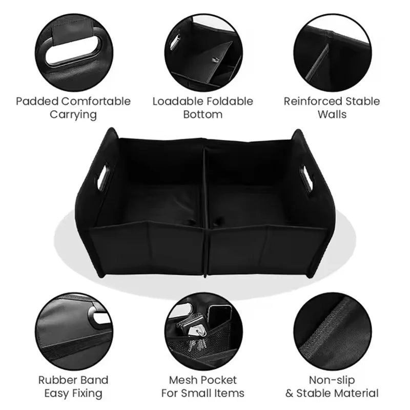 Large Collapsible Trunk Storage Box with Multi Pockets Black-1
