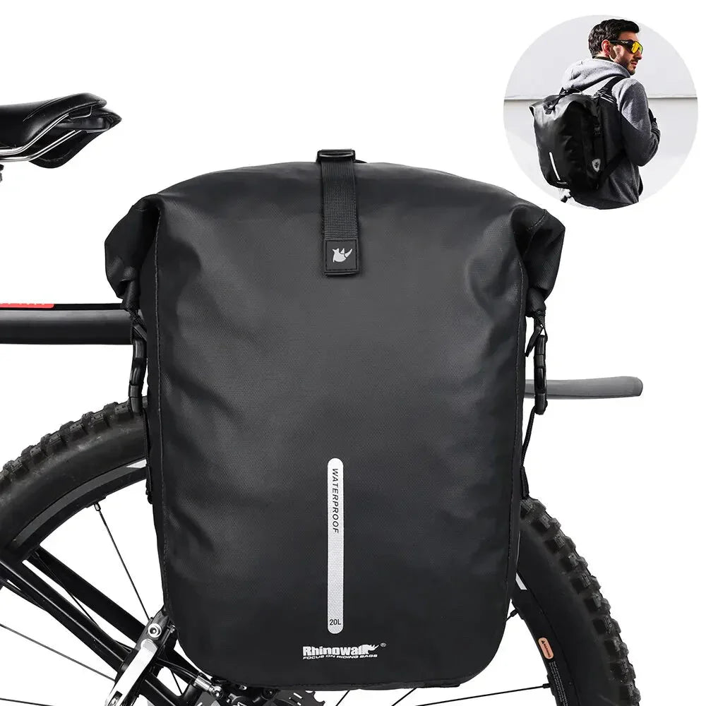 20L Waterproof Bike Pannier Rack Cycling Bag Black-1