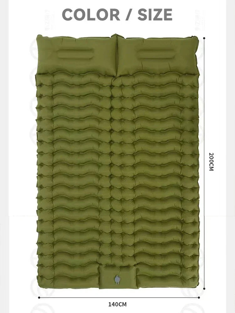 Double Self-Inflating Sleeping Pad Pillows Green-3