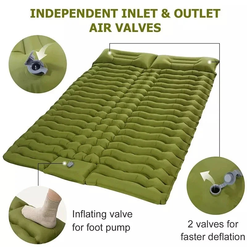 Double Self-Inflating Sleeping Pad Pillows Green-2
