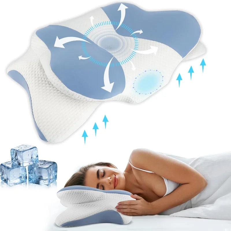 Ergonomic Wave Memory Foam Cervical Pillow Support Blue-1