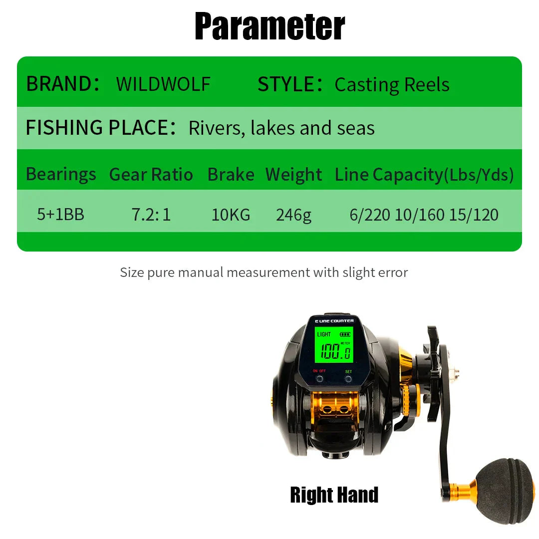 Electronic Baitcasting Reel 10kg Max Drag Alarm Counter Gold-4