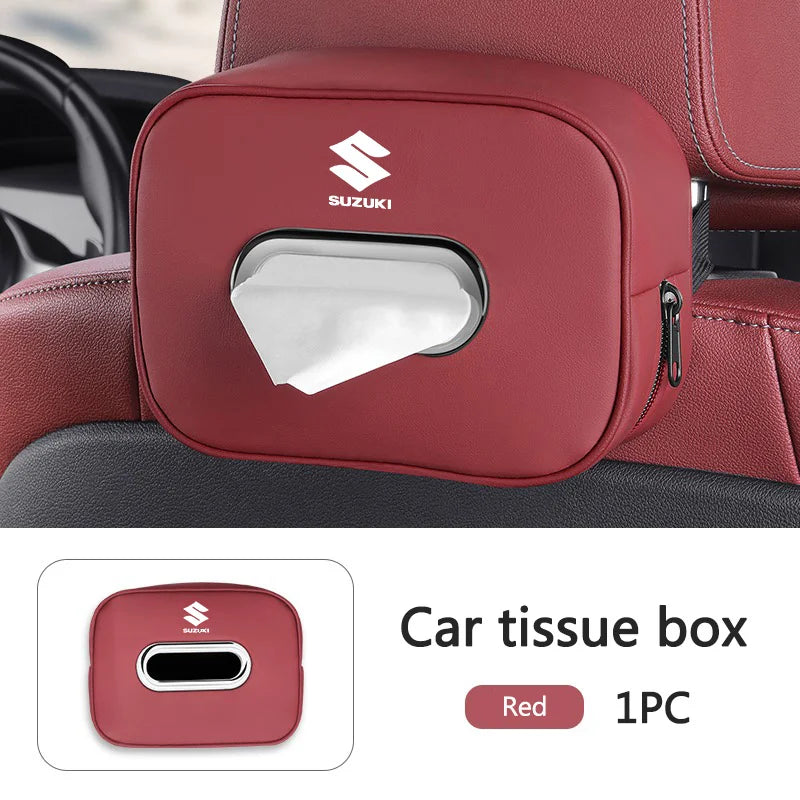 Leather Car Tissue Organizer Storage Bag–Multi-Position Holder Red-3